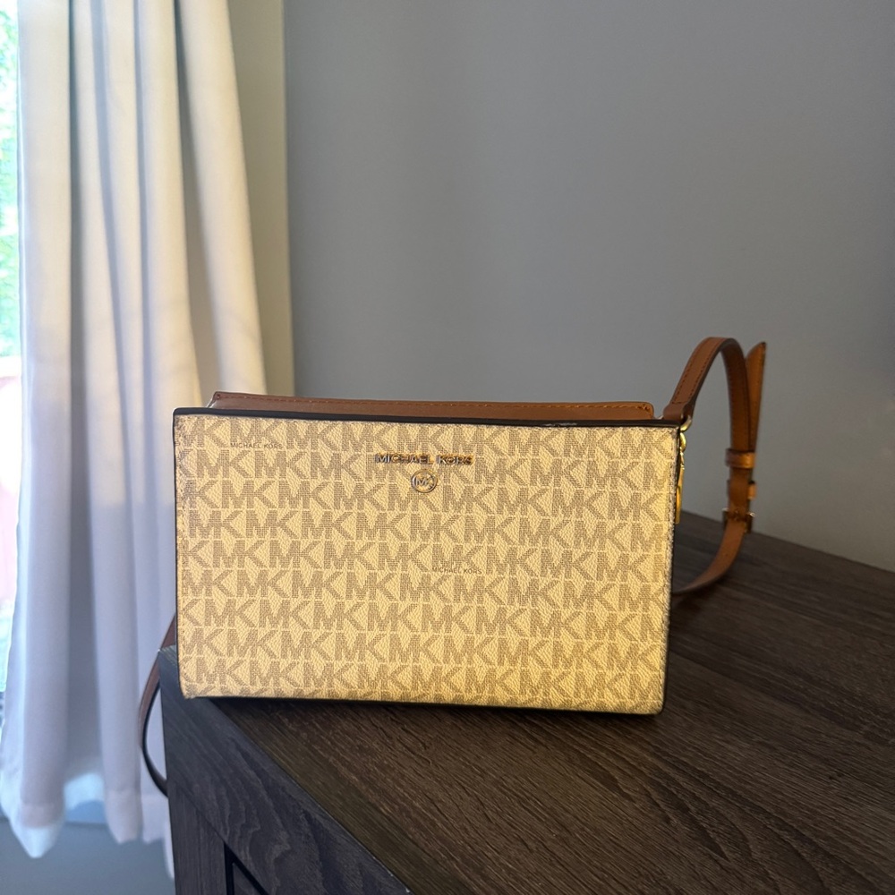 Michael Kors Cream and Tan Logo Crossbody